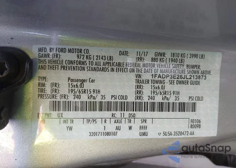 2018 Ford Focus S из США, поврежденный, VIN 1FADP3E26JL213873